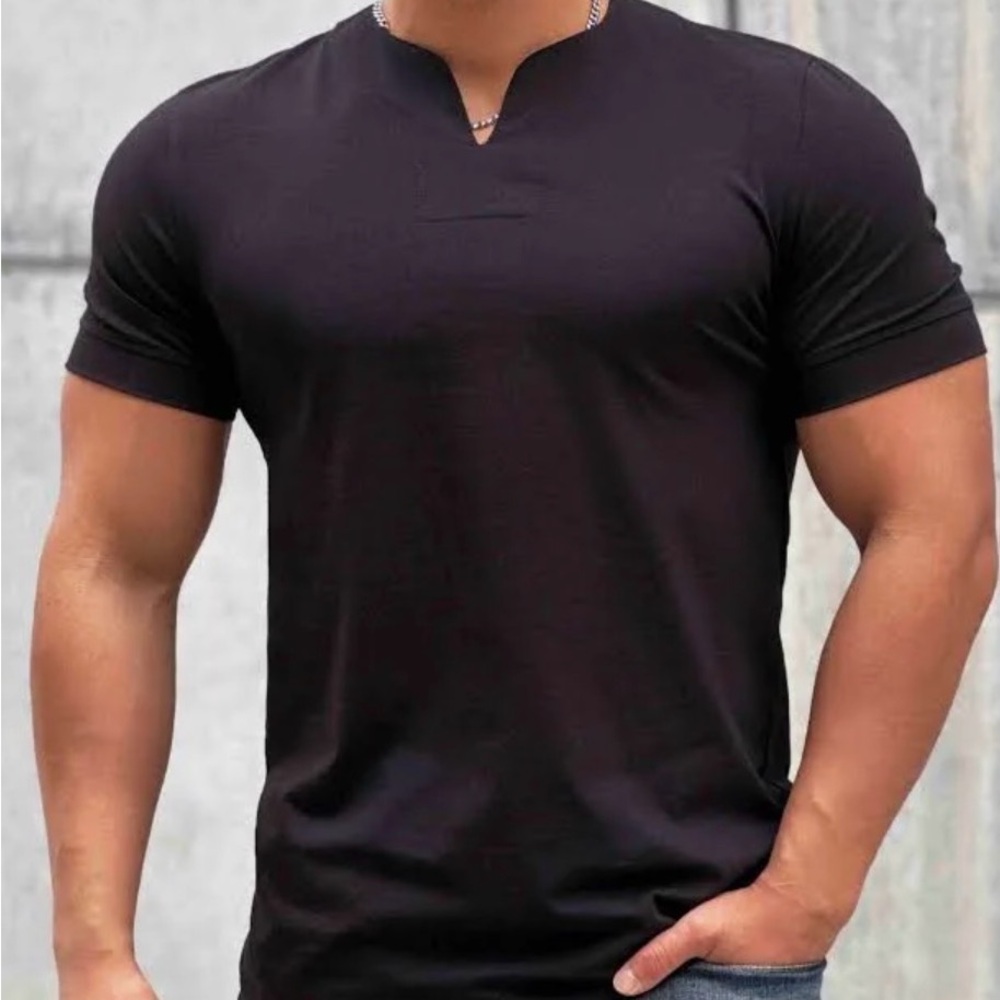 AHASELECTED Black Short Sleeve  Cotton Shirt